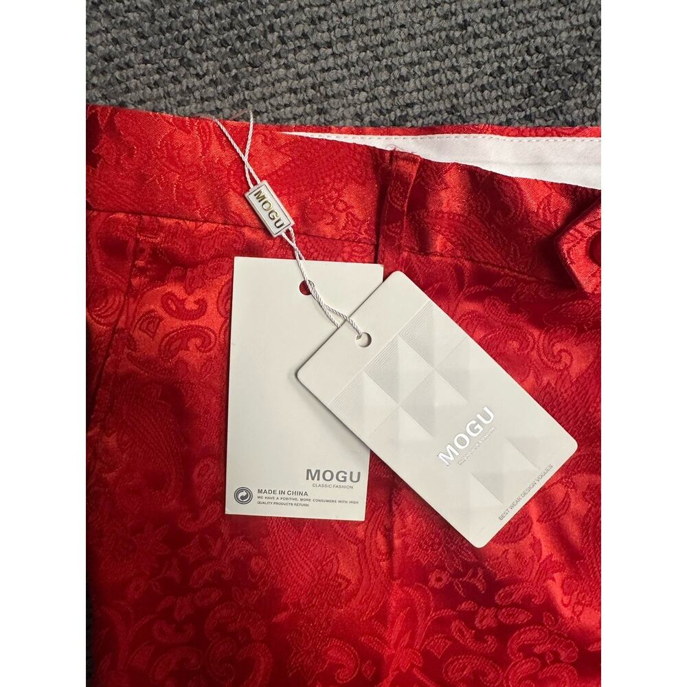 MOGU Red Paisley Jacquard Dress Pants Mens 4XL 36x33 Slim Fit Satin NWT Bold - Picture 2 of 8